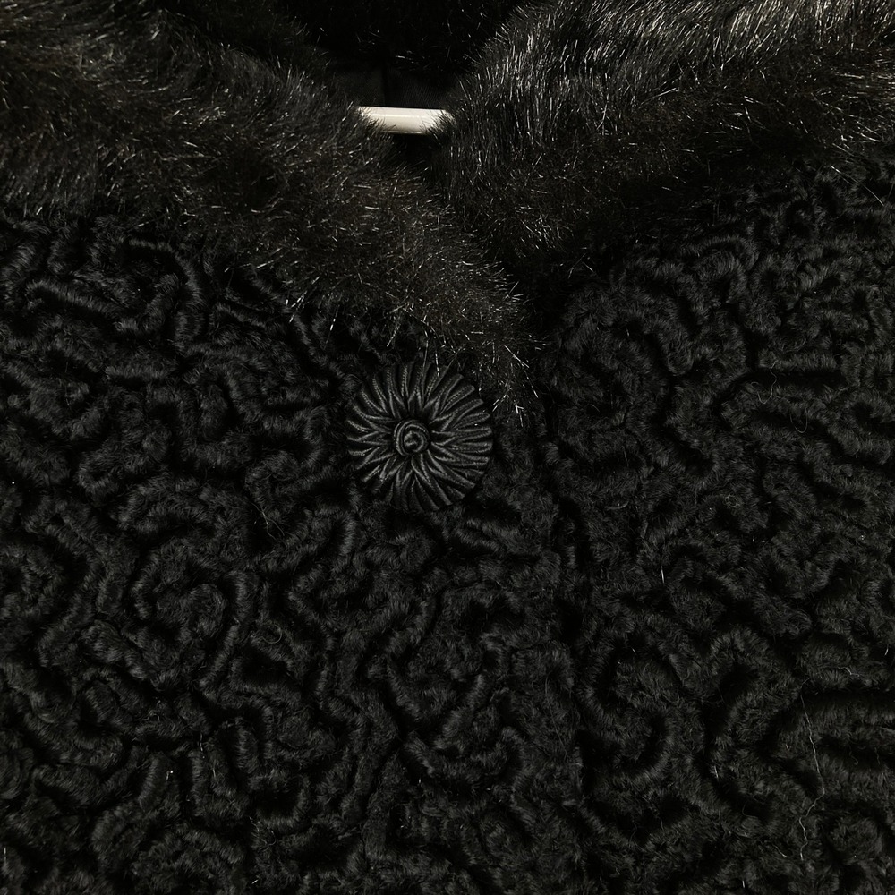 VTG 50s 60s Sz M / L Black Persian Curly Lamb Style Swing Jacket Mink Fur Collar - Picture 6 of 9